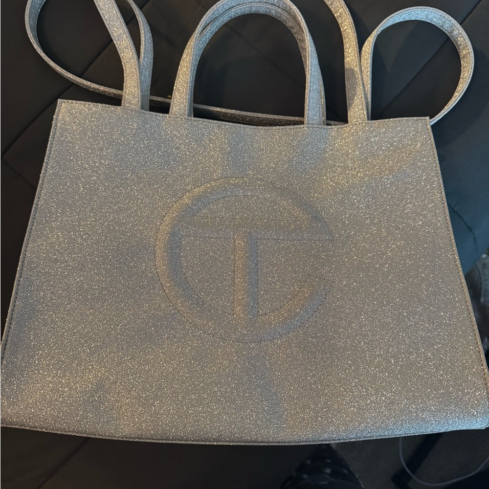 Telfar Glittery Silver Tote Bag